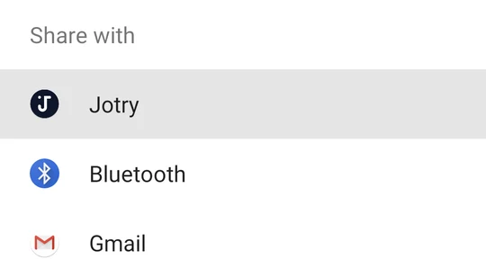 The Android share sheet with Jotry selected
