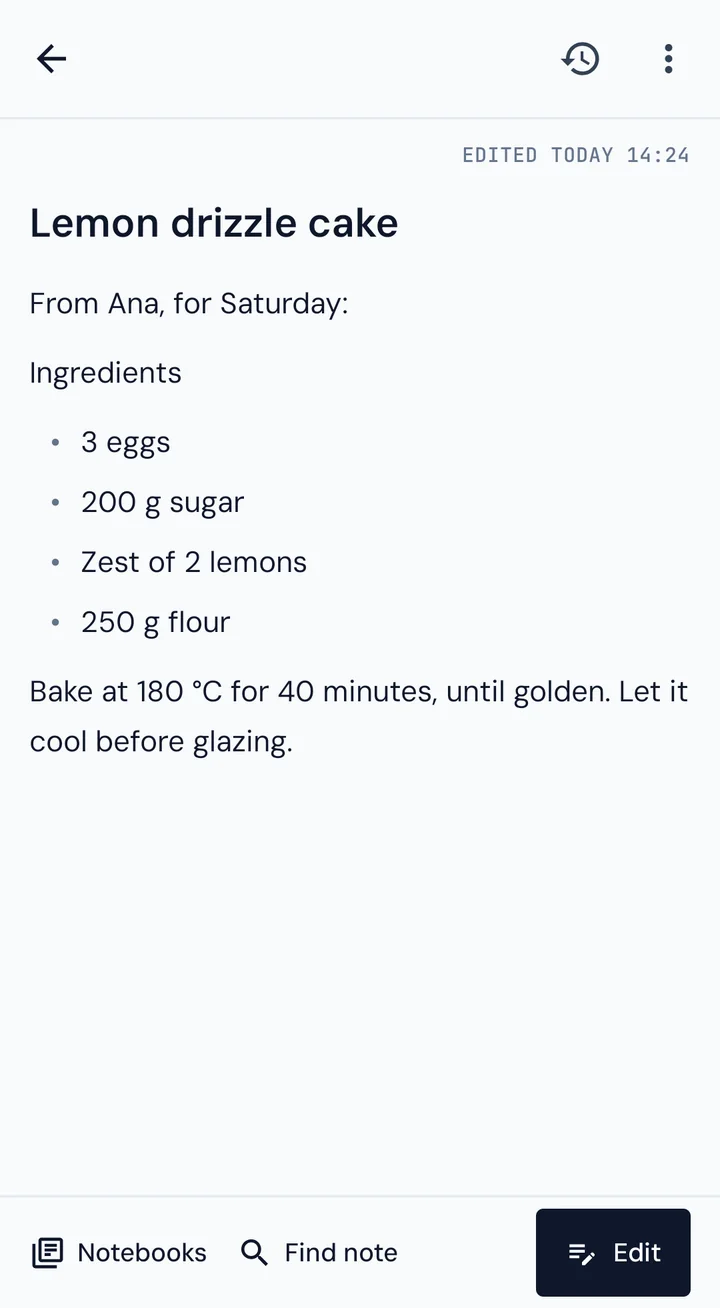 A recipe shared to Jotry from another app, now a note